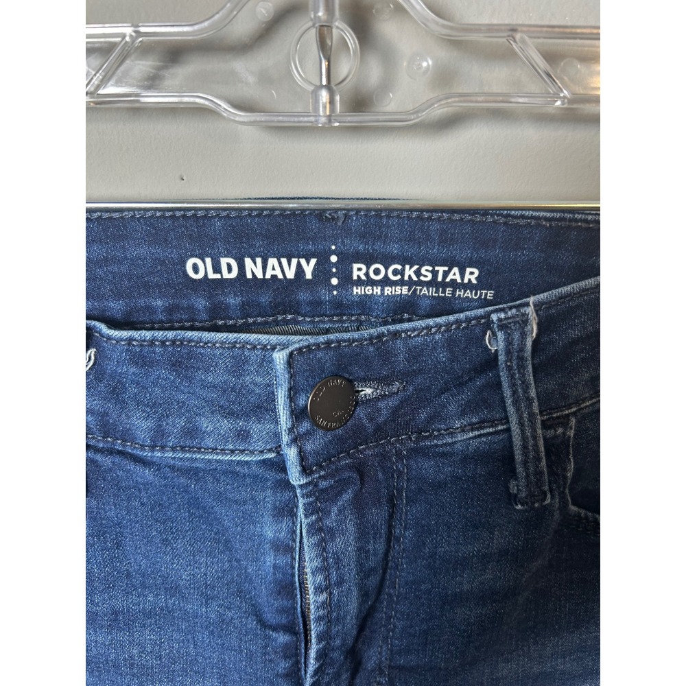 Old Navy Rockstar High Rise Skinny‎ Jeans Dark Wash Raw Hem 2 Tall - Picture 2 of 5